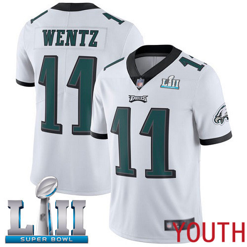 Youth Philadelphia Eagles 11 Carson Wentz White Vapor Untouchable NFL Jersey Limited Player Super Bowl LII